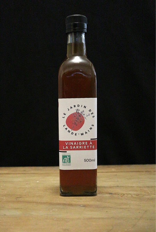 Vinaigre de cidre naturellement aromatisé à la sarriette cultivée en Normandie en Agriculture Biologique